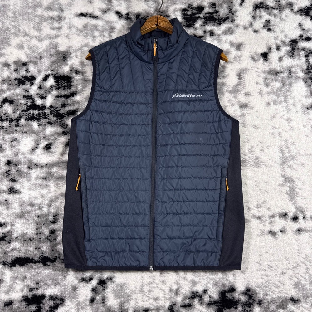 Eddie Bauer Puffer Vest Mens Small Navy Blue Quilted Insulated Full Zip Gorp